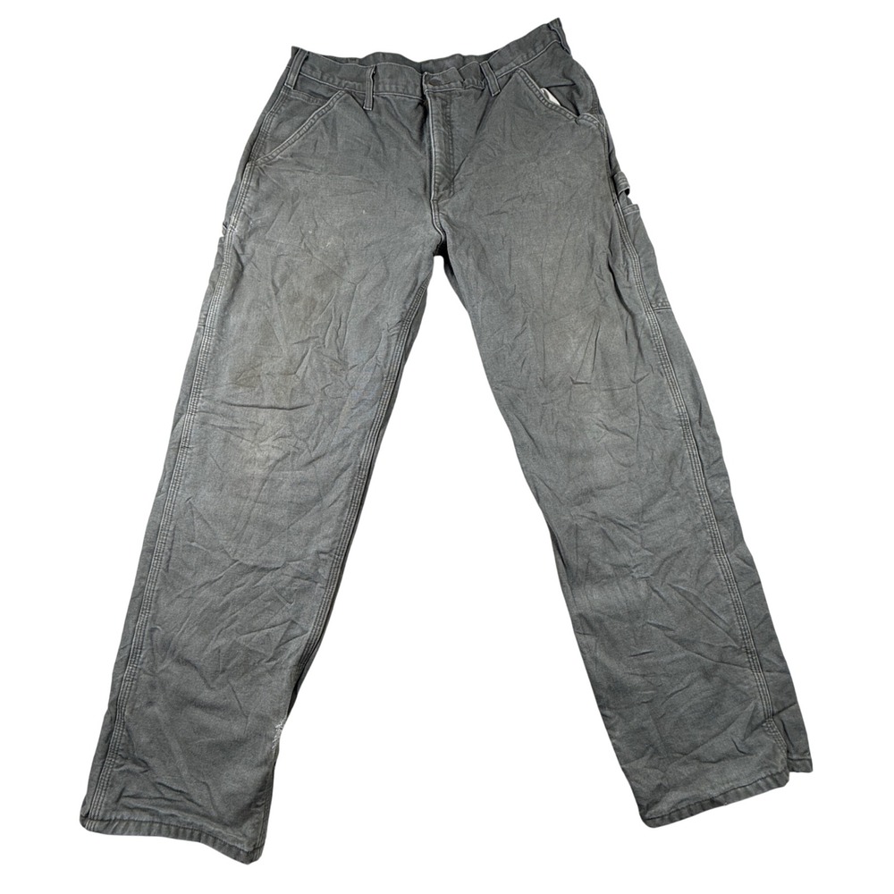 Carhartt B111 MOS Flannel Lined Carpenter Pants Moss Green 36x32 Mens Workwear